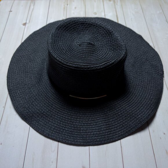 H&M Floppy Black Straw Hat Large Beach Vacation Summer Gothic Sun Hat - Picture 3 of 8